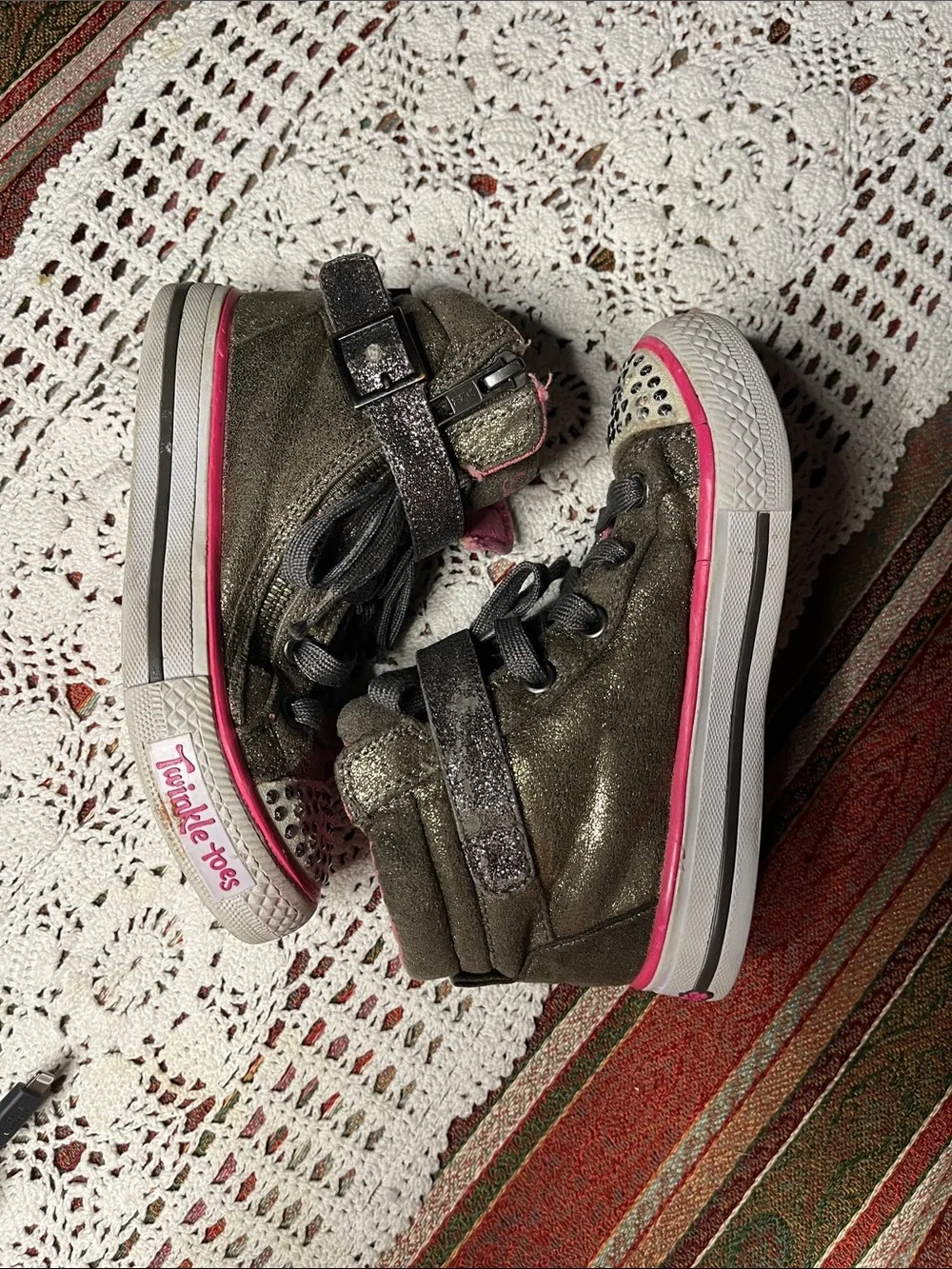 Sketchers hi top gold glitter jewel tiptoe rainbow zip velcro